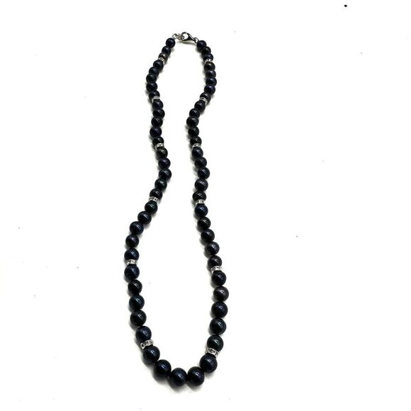 Danbury Mint Necklace Black Pearl Swarovski Crystal 925 Sterling Silver - Picture 5 of 9